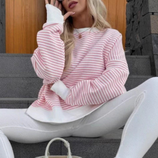 Casual Round Neck Striped Sweater