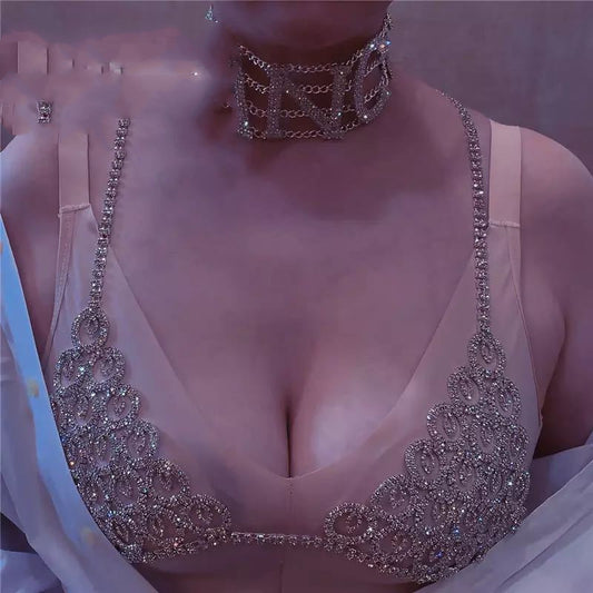 Body Chain Set Nightclub Rhinestone Bra Panties Costume Lingerie Jewelry