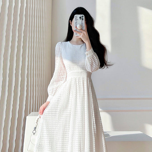 French Celebrity Temperament Lace Waist Dress