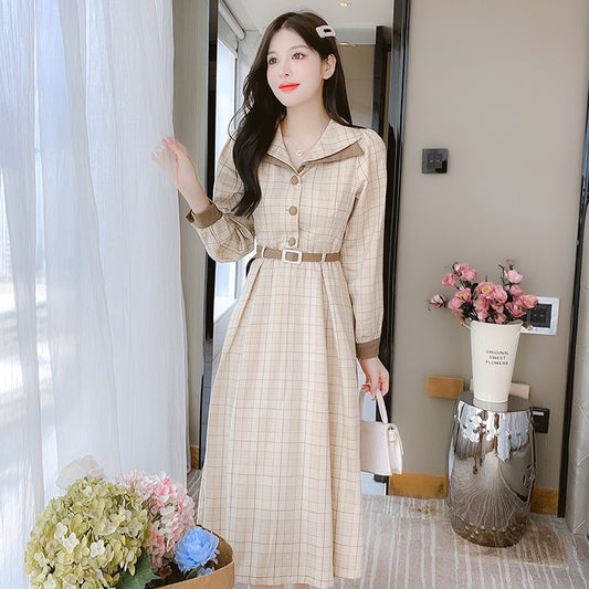 Autumn And Winter French Retro Plaid Dress